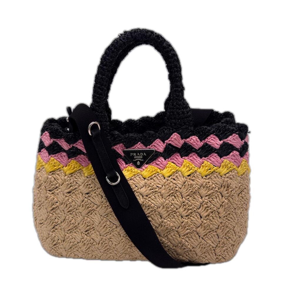 PRADA Cream Raffia Shoulder Bag